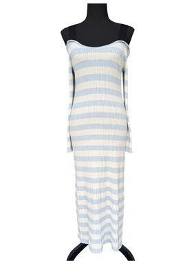 free assembly blue and white striped dress Halter Crochet Midi Dress in Blue  Lua Boutique